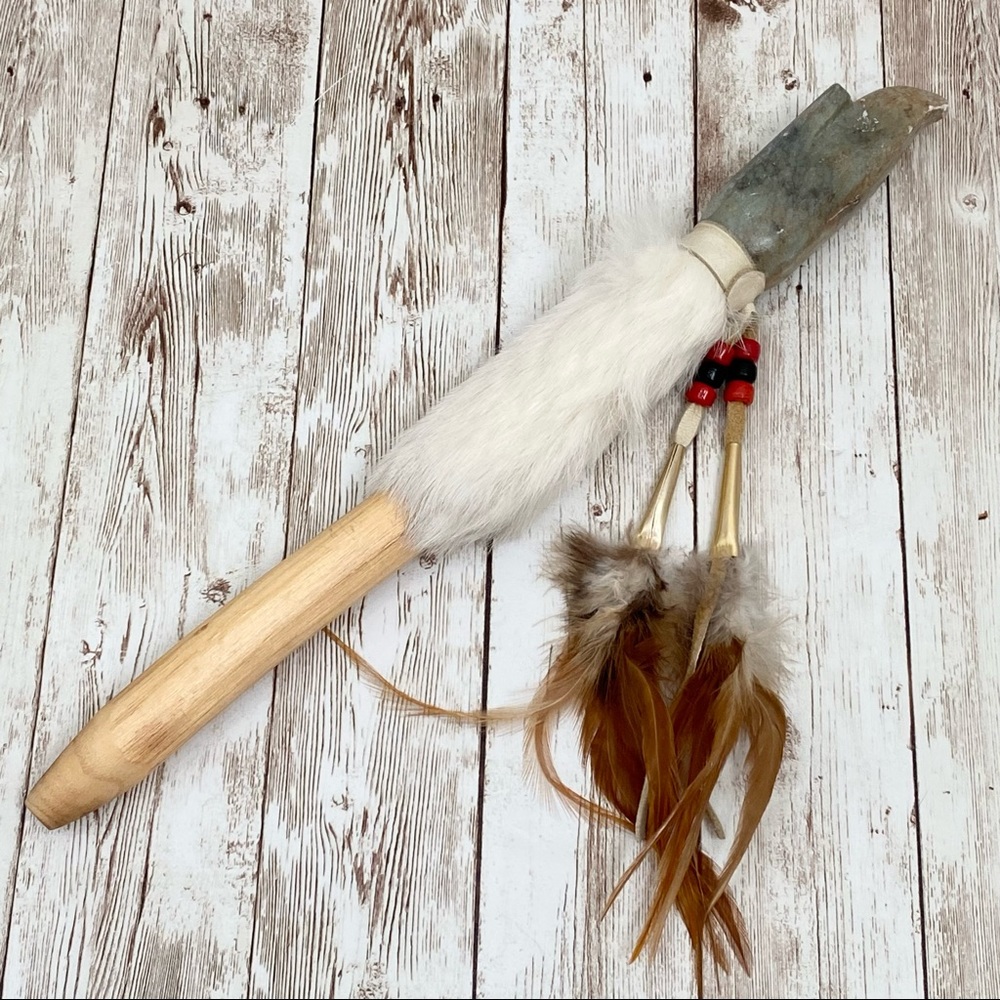 Native American Indian Stone Decorative with Feathers